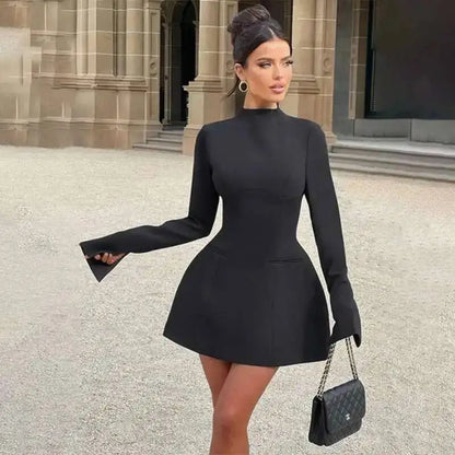 Avrilyaan Button Backless Bodycon Short Sexy A-line Dress Women Nightclub Party Dress Long Sleeve Mini Autumn Dress Vestidos