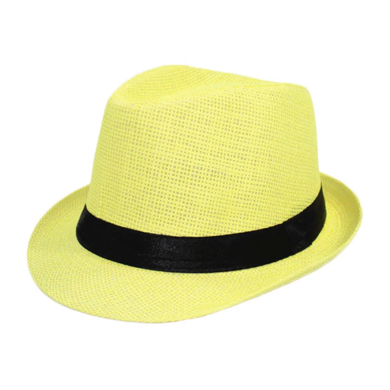 Primăvara Părinte Părinte Copil Straw Straw Cap Respirabil pentru bărbați pentru bărbați pentru bărbați Proteză Solut Panglică Decorare Sunshade Jazz Top Sun Hat F58