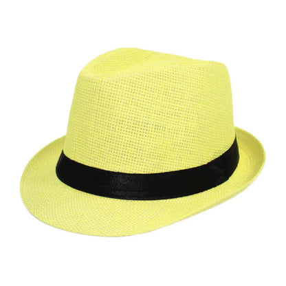 Primăvara Părinte Părinte Copil Straw Straw Cap Respirabil pentru bărbați pentru bărbați pentru bărbați Proteză Solut Panglică Decorare Sunshade Jazz Top Sun Hat F58