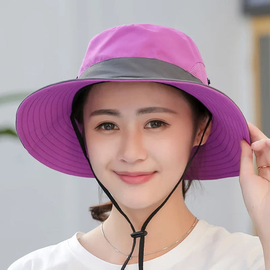 Classic summer women's outdoor sun hat, ponytail hole fisherman hatS, sun protection breathable hiking hatS, parent-child style