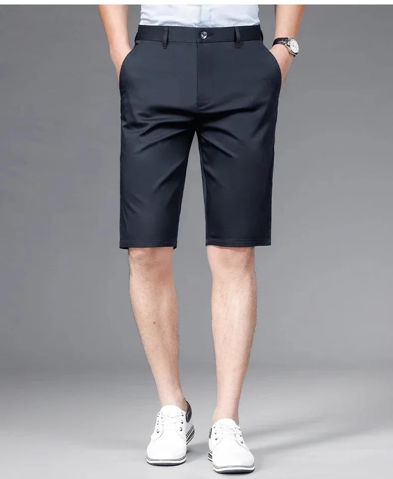 Casual Shorts Men Summer New Fashion Business Straight Elastic Thin Short Pants High Quality Smart Casual Trousers Male Clothes
