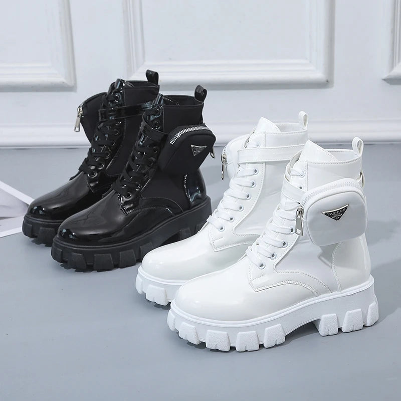 Women Boots Motorcycle Casual Shoes New Woman Leather Minimalist Classic Punk Female Mary Jane Goth Shoes Platform Boots Women