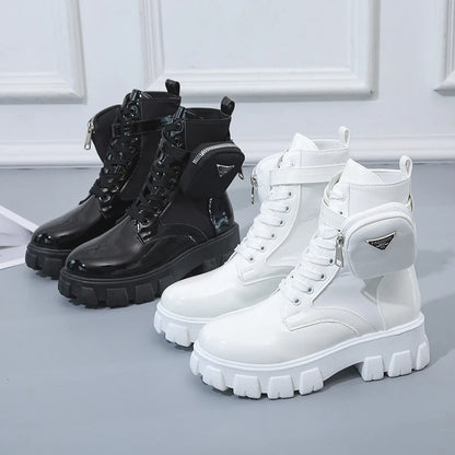 Women Boots Motorcycle Casual Shoes New Woman Leather Minimalist Classic Punk Female Mary Jane Goth Shoes Platform Boots Women