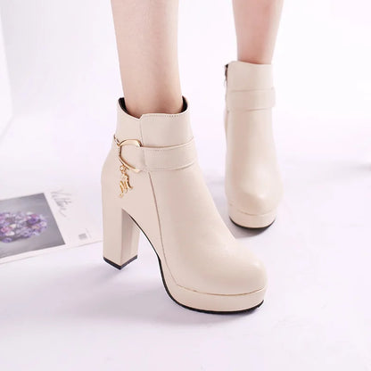 Fashion Ankle Boots Women Shoe Waterproof Autumn Winter Women's Ankle Boot Platform Black White Pink Heeled Party Shoes Ladies