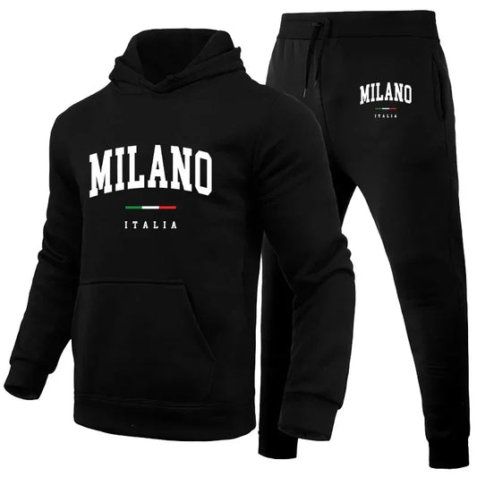 Męski luksusowy zestaw z kapturem z bluzy Milano Print Bluza bluzka do męskich topów z kapturem jogging spodni garnitur zwykły dres streetwear