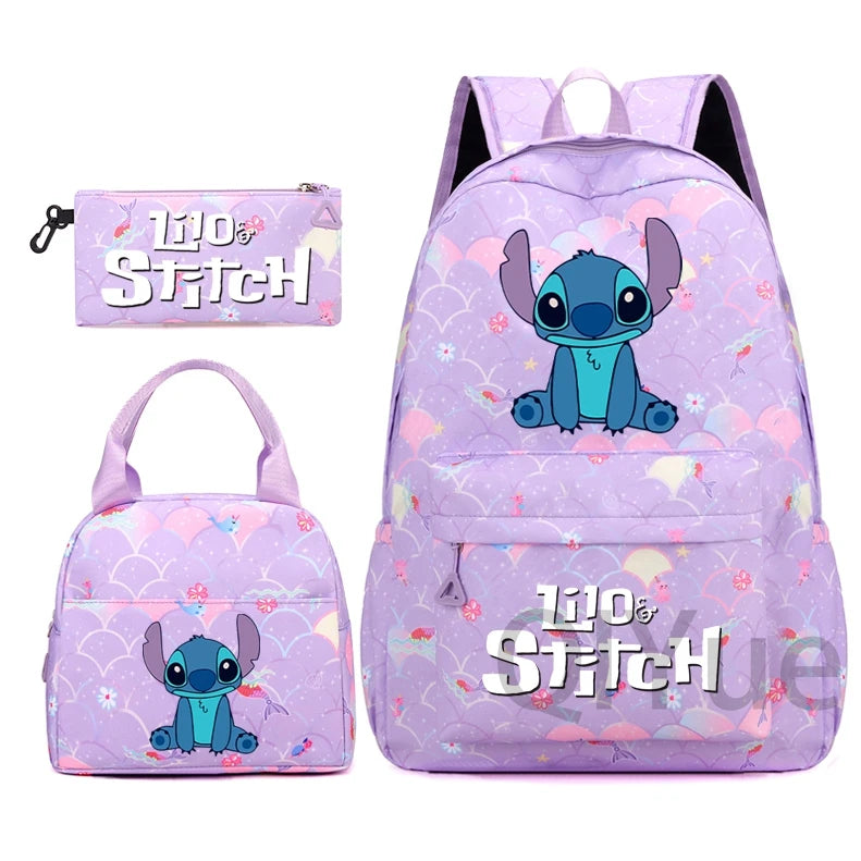 Disney Lilo Stitch Backpack Set for Girl Teen Student Back To School Knapsack Women Rucksack Mermaid Style Lunch Bag Pencil Case
