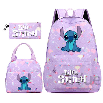 Disney Lilo Stitch Backpack Set for Girl Teen Student Back To School Knapsack Women Rucksack Mermaid Style Lunch Bag Pencil Case