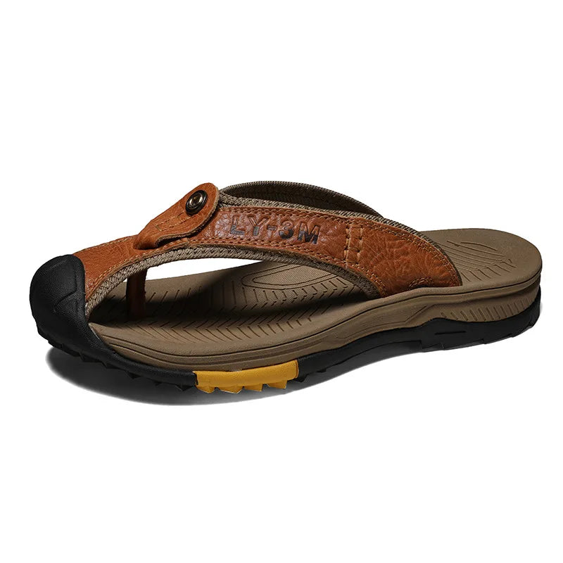 Ósvikinn kú leðurskór karlar sandalar flip flops karlkyns