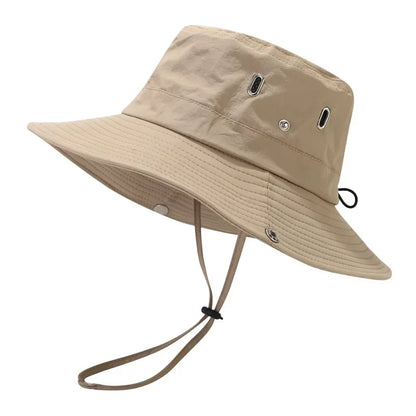 New Men's Wide Brim Sun Sombrera - Sombrero de cubo de safari de protección UV impermeable para pescar escalada escalando al aire libre de gran tamaño