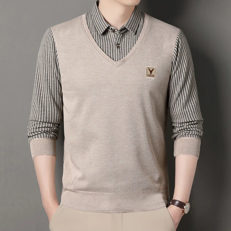 Suéter de punto de vellón macho suéter para hombres de otoño camiseta de invierno suéteres beige azul marino azul coreano top coreano