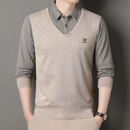 Suéter de punto de vellón macho suéter para hombres de otoño camiseta de invierno suéteres beige azul marino azul coreano top coreano