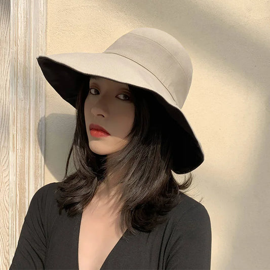 Summer Bucket Hat Double-sided Big Brim Foldable Sun Hats For Women Ladies Outdoor Beach Panama Fisherman Cap