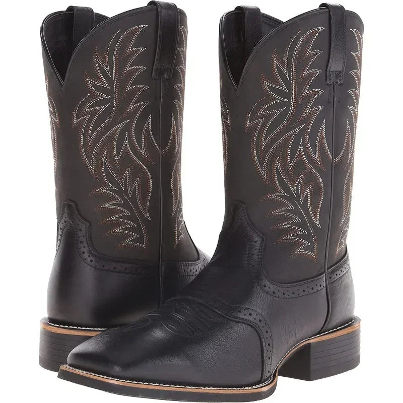 Menn høye støvler broderi retro håndlagde herre støvler vestlige cowboy boot spiss tå støvler håndsøm utendørs herresko