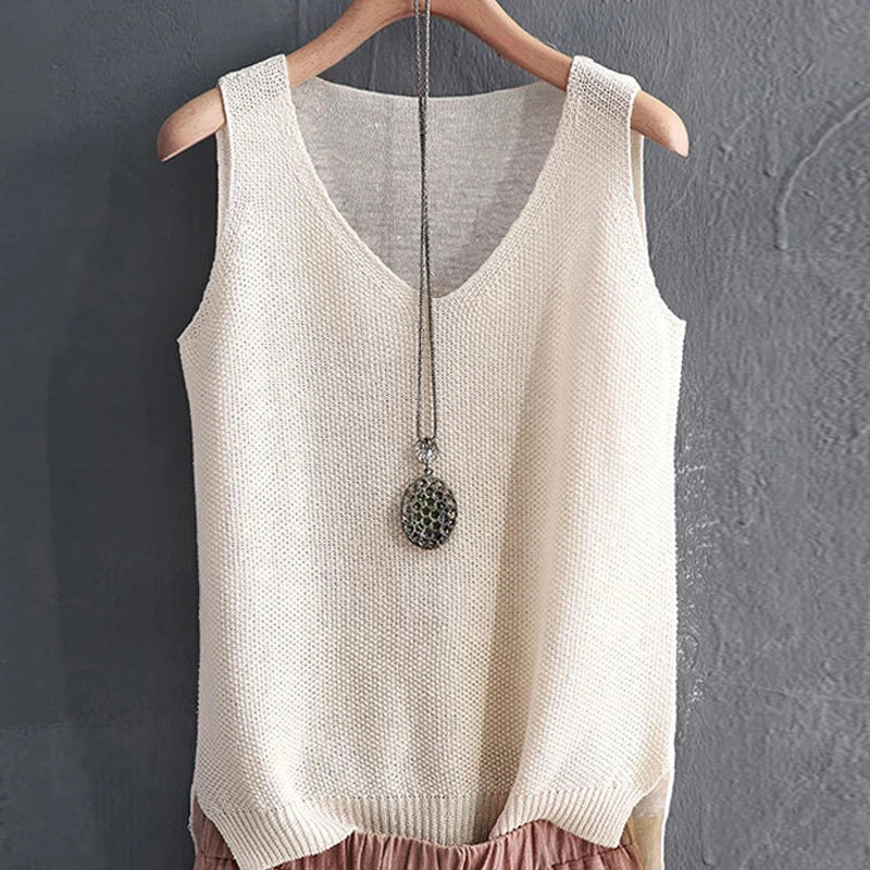 BLUSAS MUJER DE MODA 2024 BLUSE KVINNER Summer ermeløs strikket bluse skjorte kvinner klær v-hals bluse kvinner topper skjorter c855