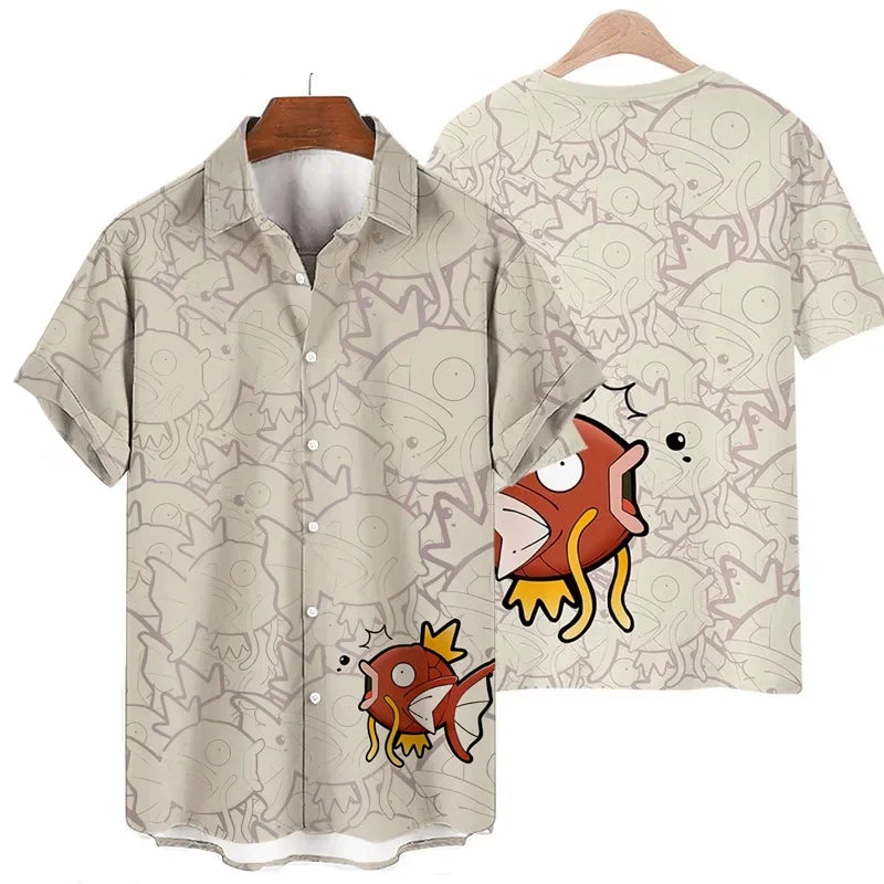 Pokemon Pikachu Gengar Snorlax Shirts floraux Men Femmes Short Short Sleeves Bouton Couple de pyjamas Set Trendy Beach Coat Anime