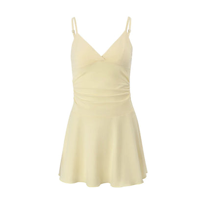 WHEREMERY Casual Solid Off Shoulder V-Neck Slim A-Line Dress Sexy mode mouwloze streetwear mini-jurken zomer nieuwe vestidos