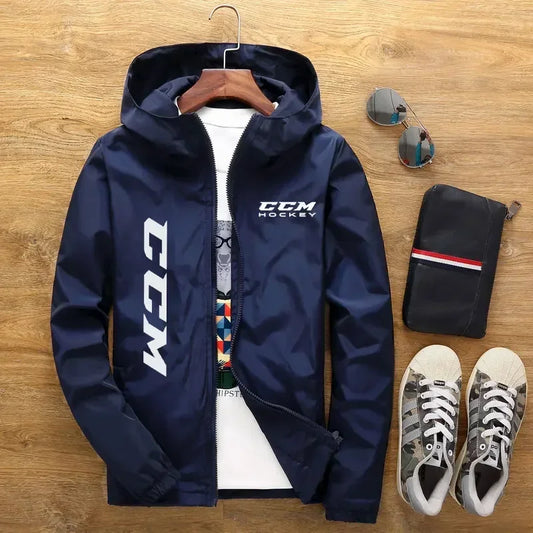 2024New Spring and summer hooded men's jacket CCM hockey mens casual windbreaker zipper thin section hooded jacket men 7XL