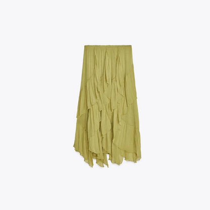 Tyylikäs röyhelöhame pitsi Top Set Naiset Hihaton Hollow Out Vest Cascading Ruffles Pitkät hameet puku 2025 Summer Chic Lady Setes