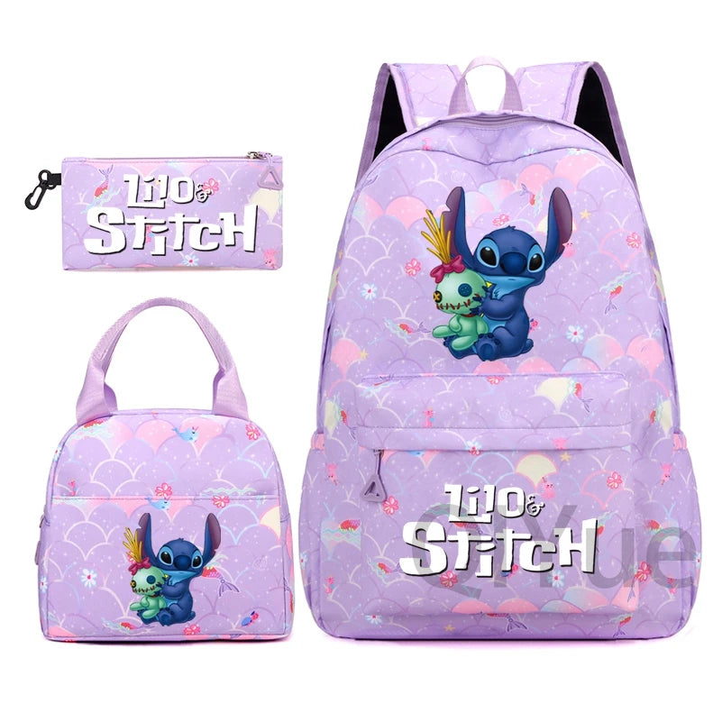 Disney Lilo Stitch Backpack Set for Girl Teen Student Back To School Knapsack Women Rucksack Mermaid Style Lunch Bag Pencil Case