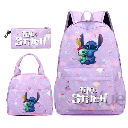 Disney Lilo Stitch Backpack Set for Girl Teen Student Back To School Knapsack Women Rucksack Mermaid Style Lunch Bag Pencil Case