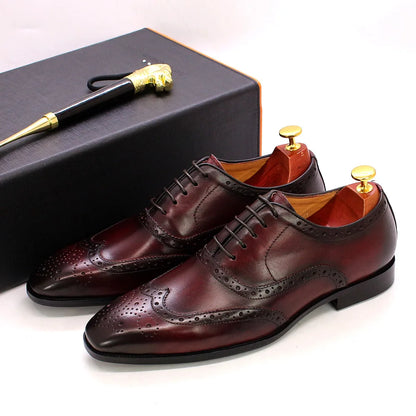 Size 7-12 Handmade Men's Wingtip Oxford Shoes Genuine Calfskin Leather Brogue Dress Shoes Classic Business Formal Shoes for Men