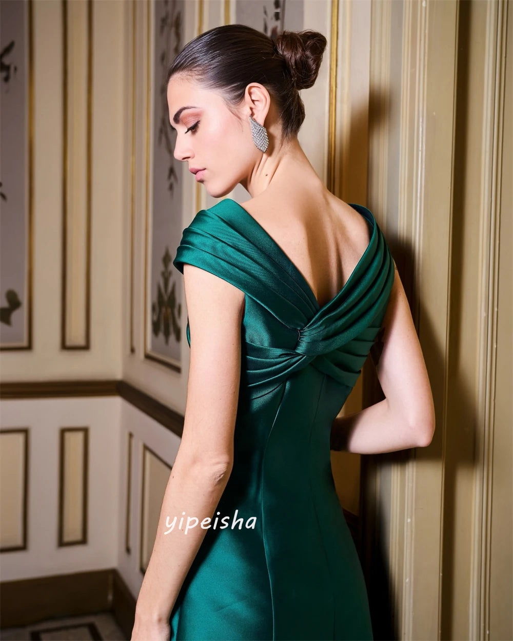 Персонализиран Jiayigong Прост модерен стил Официален вечерен V-Neck A-Line Pleat дължини на пода на пода на повод по поръчки по случая