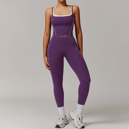 2pcs Women Yoga Set Gym Fitness trening treningssuit joga sportska odjeća osvijetljene hlače i tanke naramenice za rastez