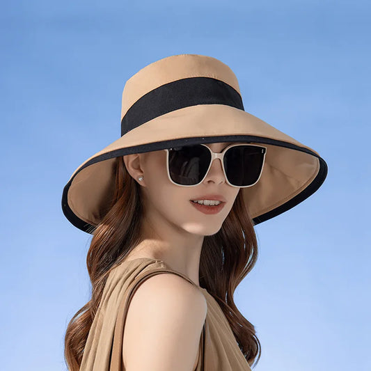 Panama Women's Fisherman Sun Pot Hat Sunscreen Beach Summer Hat Big Brim Fashion Bow Outdoor Cap H41