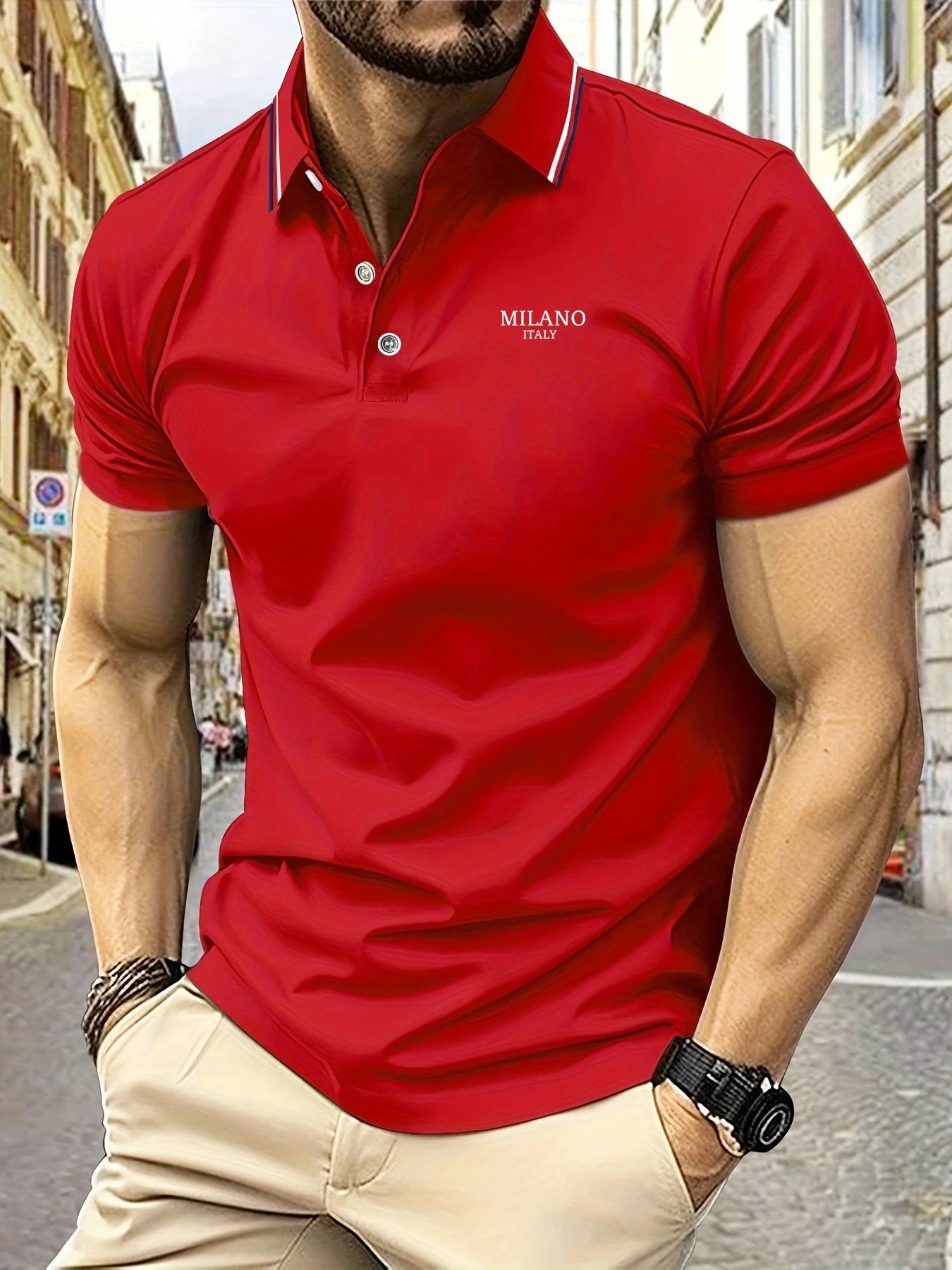 2025 New Men's Polo Milano Italie Lettre imprimé Brevées d'été Braves hommes à manches courtes T-shirt de luxe clair décontracté léger