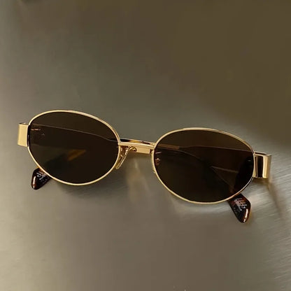 Retro Metal Frame Pilot Oval Sunglasses Women Men Brand Designer Vintage Round Sun Glasses Luxury 90s Green Lens Shades Male