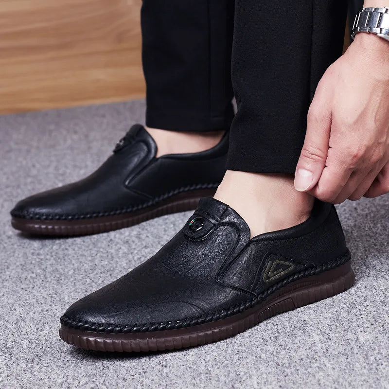 Man retro penny handgemaakte loafer echte koesleer niet-slip zachte klassieke schoenen naaien comfortabel casual slip-on lente zomer
