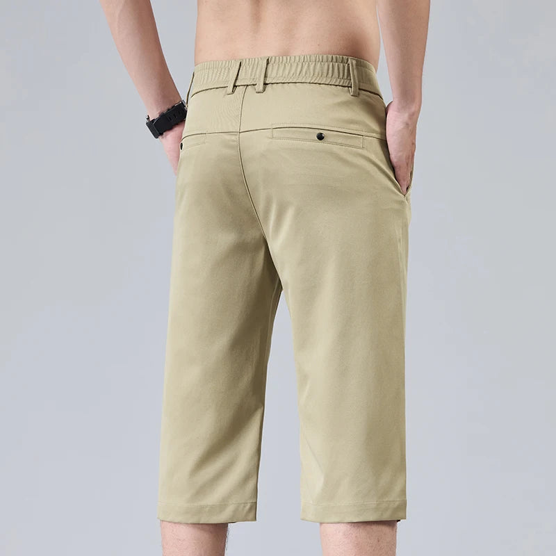 Men's Casual Thin Shorts Elastic Waist Comfortable Fashion Solid Color Straight Slim Breathable Male Clothing Short Pants