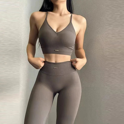 Women's fitness suit, V-neck bra yoga set sports high waisted leggings, tight fitting and shaping