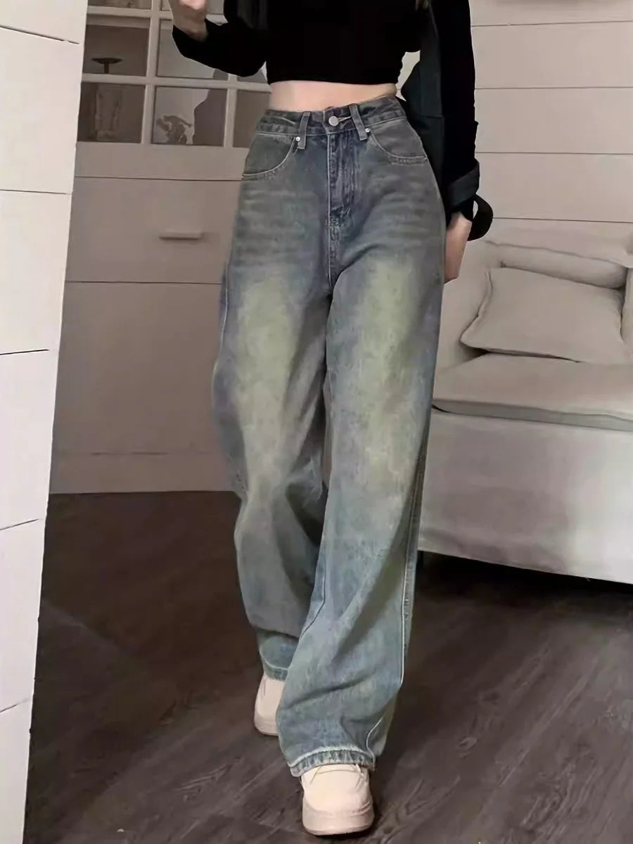 「MD」2024 New Retro Jeans Women Irregular High Waist Slimming Wide Leg Mop Long Pants Fashion