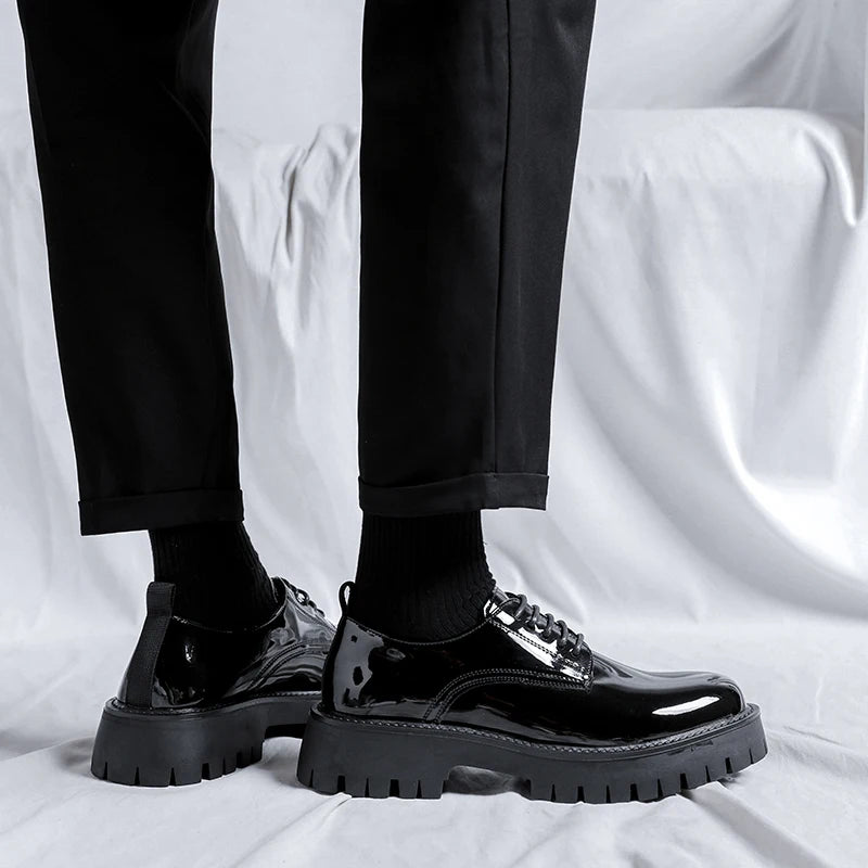 Men Black High Sole Platform Casual lederen schoenen Man Japan Harajuku Koreaanse streetwear Fashion Business Wedding Lederen schoenen