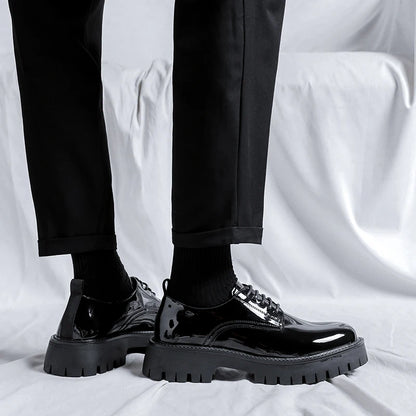 Men Black High Sole Platform Casual lederen schoenen Man Japan Harajuku Koreaanse streetwear Fashion Business Wedding Lederen schoenen