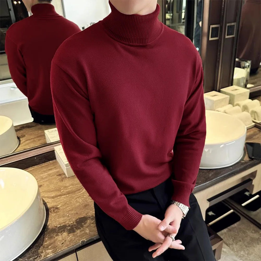 Moda coreana Otoño Invierno Sweaters Hombres Párricos Fleece Turtleneck Sweats Camisetas de fondo tibio