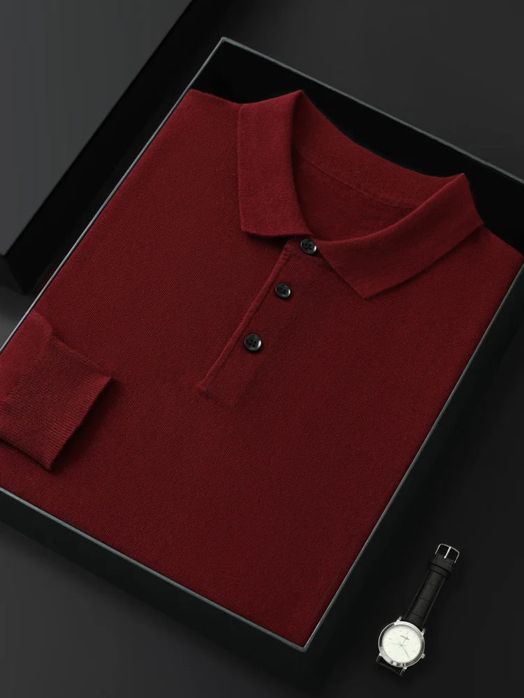 Mænds merino uld sweater polo krave pullover efterår vinter nye cashmere strikket afslappet løs mænds skjorter toppe varm blød