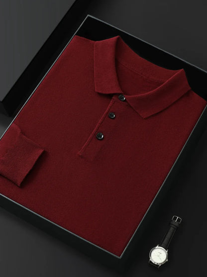 Mænds merino uld sweater polo krave pullover efterår vinter nye cashmere strikket afslappet løs mænds skjorter toppe varm blød