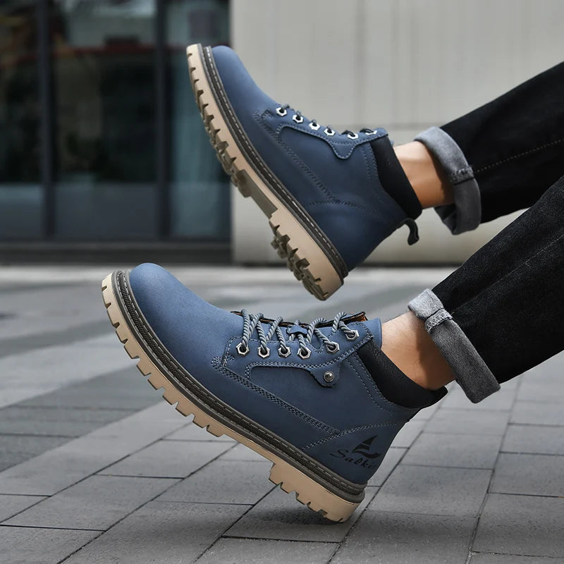 Håndlagde menn støvler Ankel vinterskinnsko Høst utendørs turskoker joggesko hombres botas høyt topp fottøy anti slip