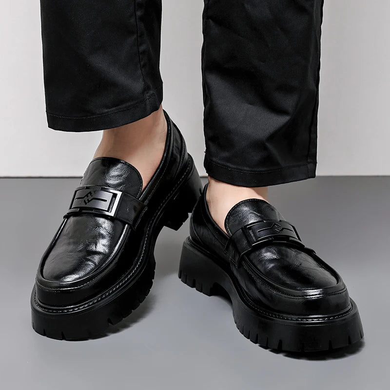 Menns skinn uformelle sko tykk soled loafers Spring høst Ny stil Simple Black Men's Business Work Shoes Big Size ： 38-48
