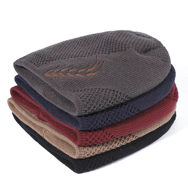 Knit Beanie Winter Hat Thermal Thick Polar Fleece Snow Skull Cap for Men and Women Autumn Hat Plus Velvet Wheat Knitted Hat