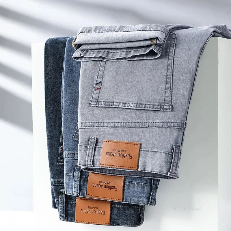 Sommer Elastic Herren Jeans Fashion grau komfortable Geschäft Straight Stretch Cotton Casual Denim Hosen Marke Männliche dünne Hose