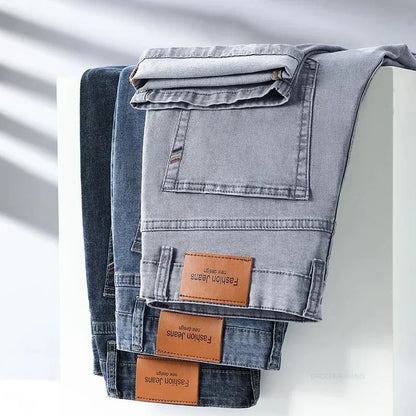Sommer Elastic Herren Jeans Fashion grau komfortable Geschäft Straight Stretch Cotton Casual Denim Hosen Marke Männliche dünne Hose