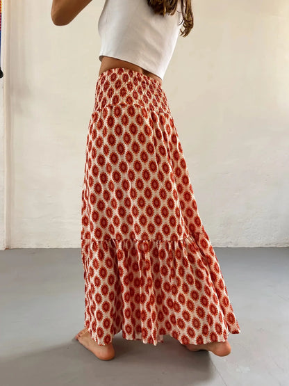 Faldas boho casuales para mujeres nuevas primavera de verano Fashion vintage flojo cintura con estampado floral estilo ético playa maxi falda