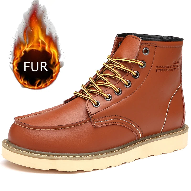 Winter Velvet Warm Outdoor Work Leather Shoes Brand Western Cowboy Boots Soft Soled Comfortable Lace Up Fashion Desert Boots