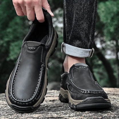New Trend Men Genuine Leather Loafers Spring Autumn Hiking Shoes Stylish Outdoor Casual Shoes Cowhide Man Slip on Shoe Moccasins