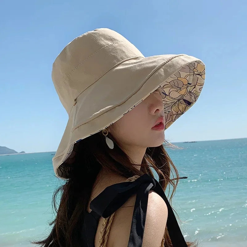 Women's Summer Double-Sided Print UV Protection Sun Hat Face Covering Fishing Cap Breathable Baseball Cap Fashionable Accessory