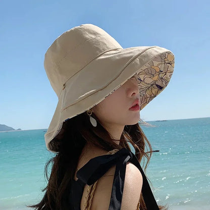Women's Summer Double-Sided Print UV Protection Sun Hat Face Covering Fishing Cap Breathable Baseball Cap Fashionable Accessory