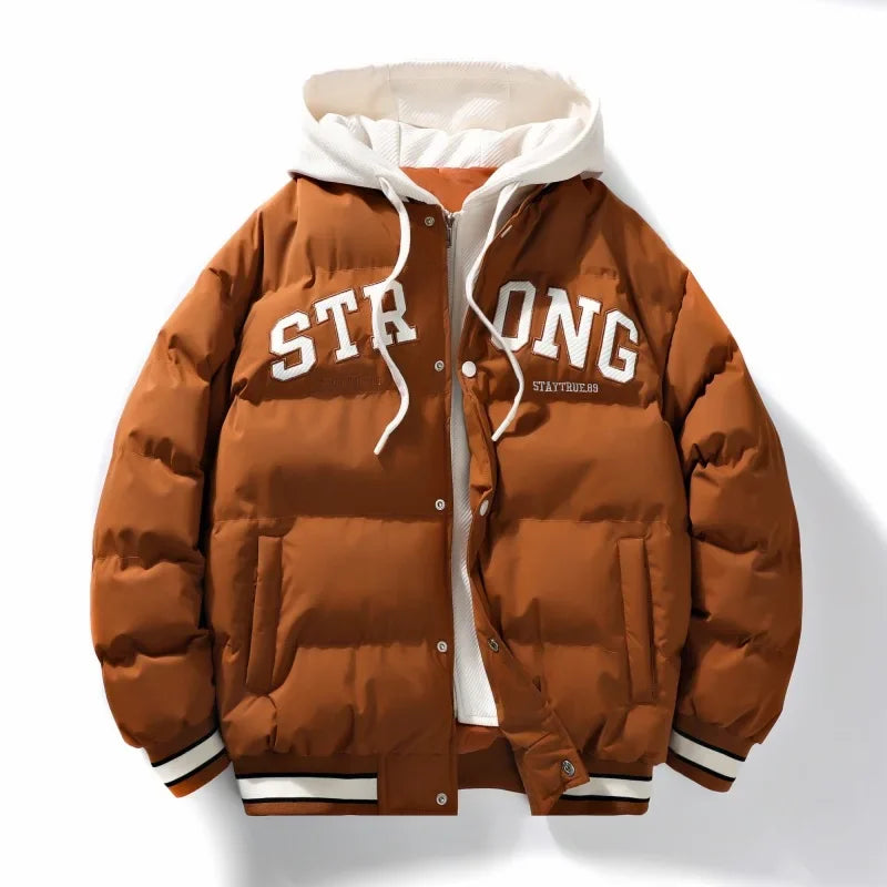 Winter Thickened Men Women Casual Style Windproof Warm Cotton down Jacket Hooded Two-Piece Look Fashionable Brand Outerwear